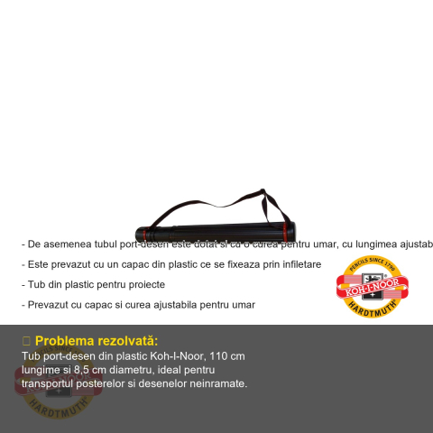 Tub port-desen din plastic Koh-I-Noor, 110 cm lungime, cu capac filetat si curea ajustabila pentru umar, transport desene si postere [1]
