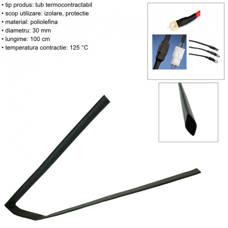 Tub termocontractabil de 30 mm diametru, RSFR30, pentru izolare si protectie, lungime 1m, negru [5]