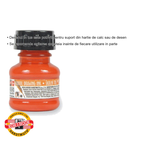Tus de desen Koh-I-Noor, culoare orange, 20g, cerneala indiana pe baza de apa, pentru desen tehnic si grafica [2]