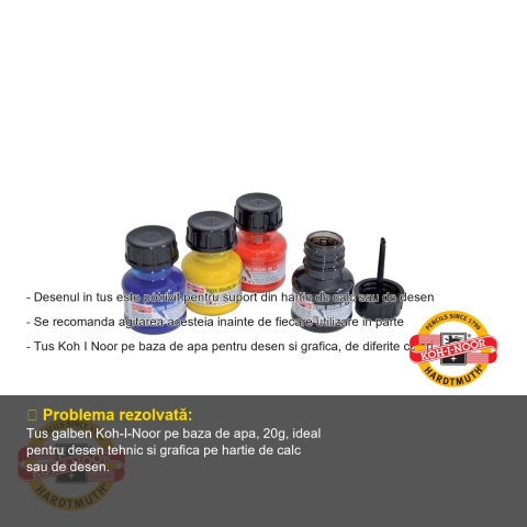 Tus desen galben Koh-I-Noor, cerneala indiana pe baza de apa, 20g, pentru grafica si desen tehnic [1]