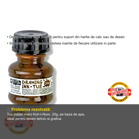 Tus desen maro Koh-I-Noor, cerneala indiana pe baza de apa, 20g, pentru grafica si desen tehnic [2]