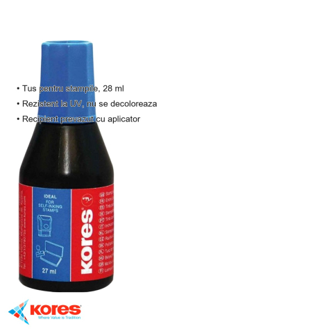 Tus pentru stampile Kores, albastru, 28 ml, rezistent UV, cu aplicator inclus [2]
