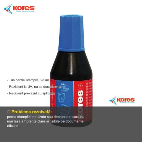 Tus pentru stampile Kores, albastru, 28 ml, rezistent UV, cu aplicator inclus [1]