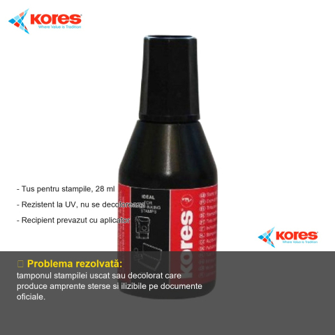 Tus pentru stampile Kores, negru, 28 ml, rezistent UV, cu aplicator [1]