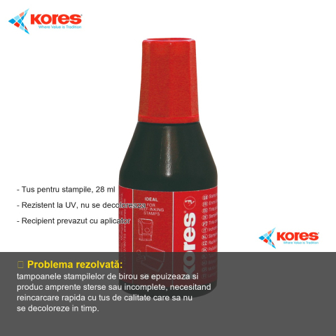 Tus pentru stampile Kores, rosu, 28 ml, rezistent UV, recipient cu aplicator [1]