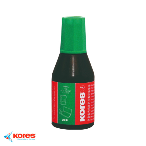 Stampile si accesorii - Tus pentru stampile Kores, verde, 28 ml, rezistent UV, cu aplicator inclus