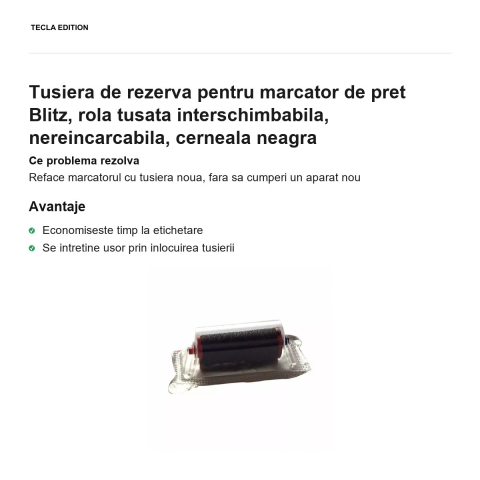 Tusiera de rezerva pentru marcator de pret Blitz, rola tusata interschimbabila, nereincarcabila, cerneala neagra [1]