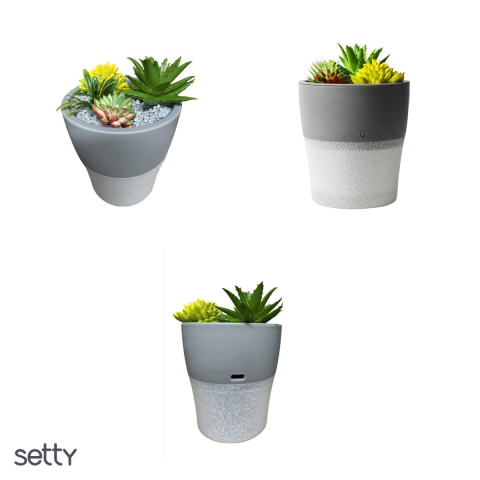 Umidificator Setty NP-18, 150ml, design ghiveci cu flori de piatra, 5V, USB-C, gri [3]
