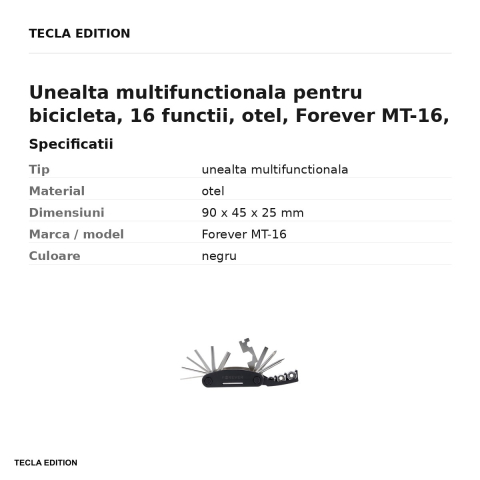 Unealta multifunctionala pentru bicicleta, 16 functii, otel, Forever MT-16, neagra [2]