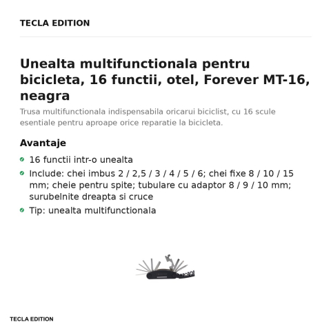 Unealta multifunctionala pentru bicicleta, 16 functii, otel, Forever MT-16, neagra [1]