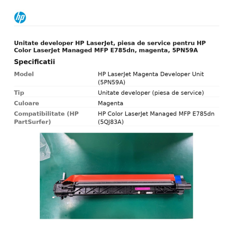 Unitate developer HP LaserJet, piesa de service pentru HP Color LaserJet Managed MFP E785dn, magenta, 5PN59A [2]