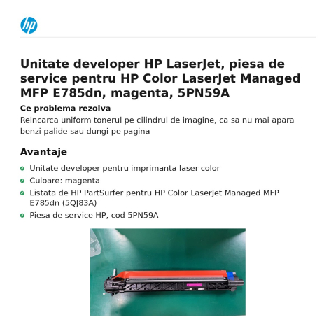 Unitate developer HP LaserJet, piesa de service pentru HP Color LaserJet Managed MFP E785dn, magenta, 5PN59A [1]