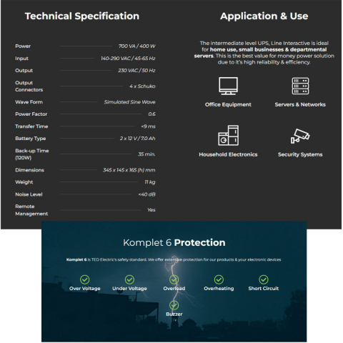 UPS Line Interactive 1100VA 600W LCD 4 Iesiri Schuko Management USB AVR pentru Retelistica & Electronice Casnice TED Electric TED004628 [5]