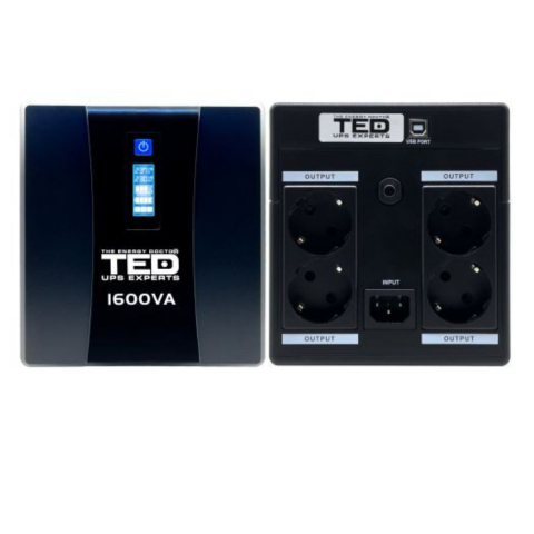 UPS Line Interactive 1600VA 900W LCD 4 Iesiri Schuko Management USB AVR Autonomie Extinsa pentru Servere & Sisteme Securitate TED Electric TED004642 [1]