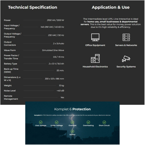 UPS Line Interactive 2100VA 1200W cu AVR, LCD, 2 Iesiri Schuko, Management USB si Protectie Komplet 6 - TED Electric TED004659 [5]