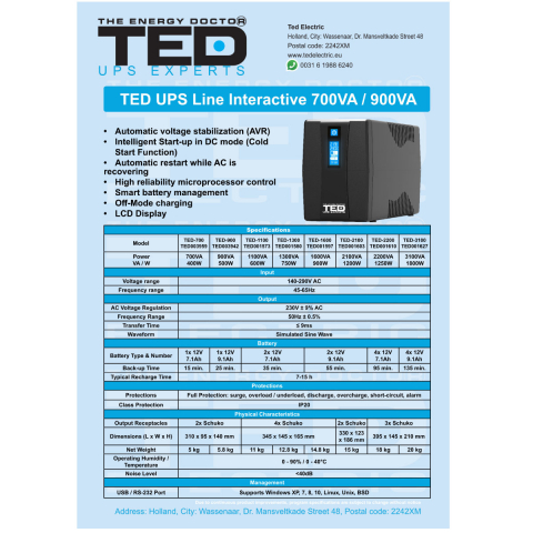 UPS Line Interactive 700VA 400W LCD 2 Iesiri Schuko Management USB AVR pentru PC & Sisteme Securitate TED Electric TED003959 [5]