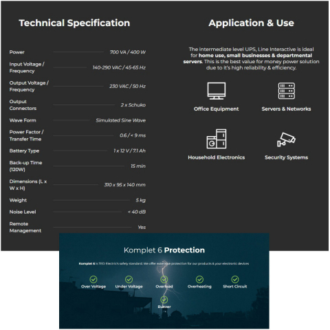 UPS Line Interactive 700VA 400W LCD 2 Iesiri Schuko Management USB AVR pentru PC & Sisteme Securitate TED Electric TED003959 [4]