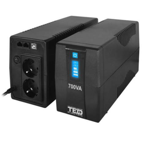 UPS Line Interactive 700VA 400W LCD 2 Iesiri Schuko Management USB AVR pentru PC & Sisteme Securitate TED Electric TED003959 [1]