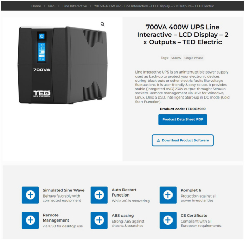 UPS Line Interactive 700VA 400W LCD 2 Iesiri Schuko Management USB AVR pentru PC & Sisteme Securitate TED Electric TED003959 [3]
