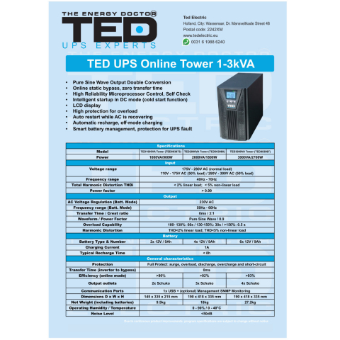 UPS Online 1000VA 900W Dubla Conversie Sinus Pur LCD 2 Iesiri Schuko Management Remote pentru Echipamente Critice TED Electric TED003973 [4]