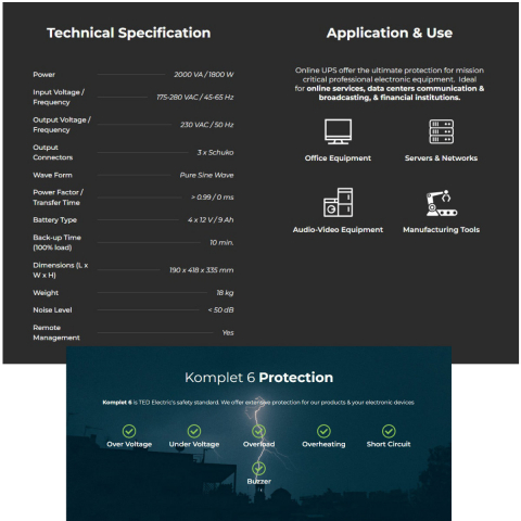 UPS Online 2000VA 1800W Dubla Conversie Sinus Pur LCD 3 Iesiri Schuko Management Remote pentru Servere & Echipamente Industriale TED Electric TED003980 [4]