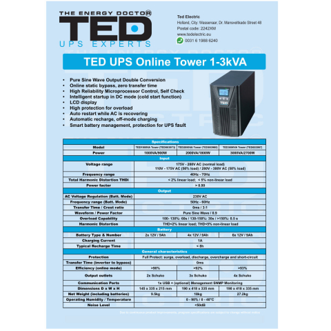 UPS Online 2000VA 1800W Dubla Conversie Sinus Pur LCD 3 Iesiri Schuko Management Remote pentru Servere & Echipamente Industriale TED Electric TED003980 [5]