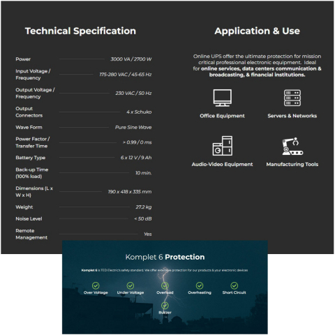 UPS Online 3000VA 2700W Dubla Conversie Sinus Pur LCD 4 Iesiri Schuko Management Remote pentru Centre Date & Utilaje Industriale TED Electric TED003997 [4]