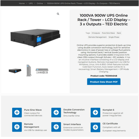 UPS Online Rack/Tower 1000VA 900W Dubla Conversie Sinus Pur 3 Iesiri (Schuko+IEC) Management Remote pentru Retelistica & Servere TED Electric TED004048 [3]