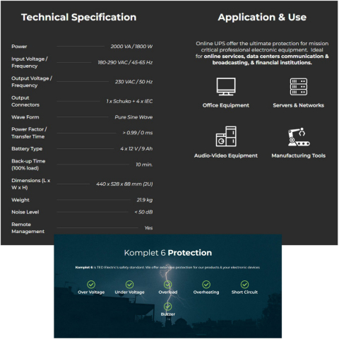 UPS Online Rack/Tower 2000VA 1800W Dubla Conversie Sinus Pur 5 Iesiri (Schuko+4IEC) Management Remote pentru Servere & Retelistica TED Electric TED004055 [4]