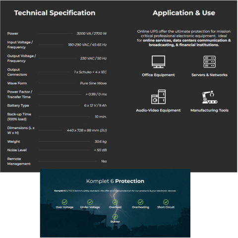 UPS Online Rack/Tower 3000VA 2700W Dubla Conversie Sinus Pur 5 Iesiri (Schuko+4IEC) Management Remote pentru Servere & Centre Date TED Electric TED004062 [4]