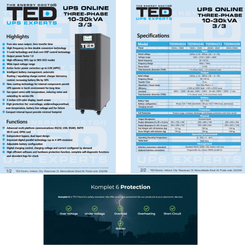 UPS Online Trifazat 10kVA 10kW Dubla Conversie Sinus Pur Terminal Block Management Remote Integrare SCADA/BMS pentru Centre Date & Industrial TED Electric TED004024 [3]