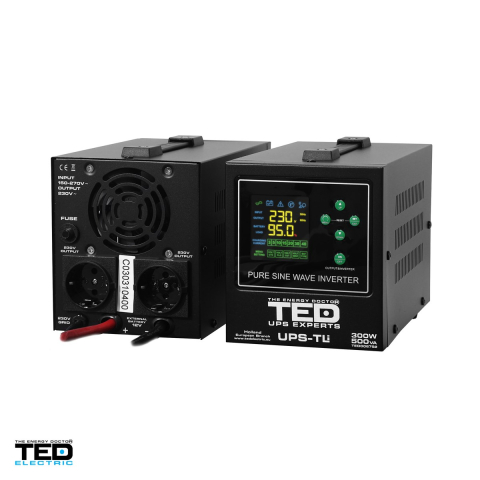 UPS pentru centrala termica TED Electric TED006752, 500 VA / 300 W, autonomie extinsa cu acumulator extern 12 V neinclus, unda sinusoidala pura, 2 prize Schuko, afisaj LED [3]