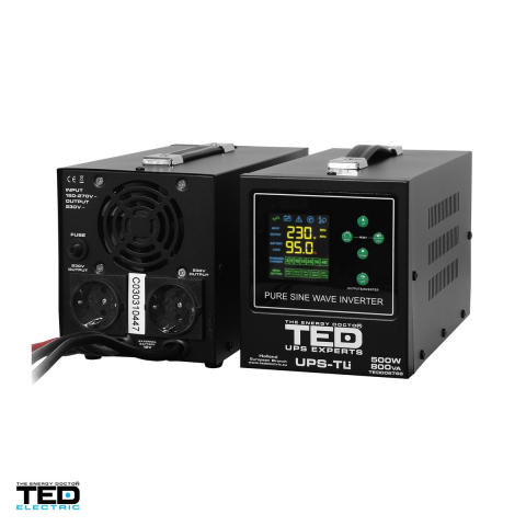 UPS pentru centrala termica TED Electric TED006769, 800 VA / 500 W, autonomie extinsa cu acumulator extern 12 V neinclus, unda sinusoidala pura, 2 prize Schuko, afisaj LED [3]