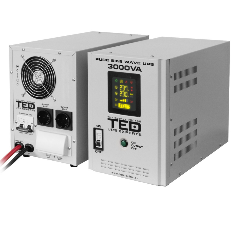 UPS Runtime Extins Pentru Centrala Termica 3000VA 2100W cu Sinus Pur, AVR, LCD, Baterii Externe, Komplet 6 Protectie - TED Electric TED001672 [1]