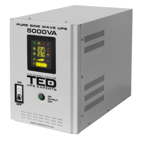 Sisteme UPS - UPS Runtime Extins Pentru Centrala Termica 5000VA 3500W cu Sinus Pur, AVR, LCD, Baterii Externe, Komplet 6 Protectie - TED Electric TED001689