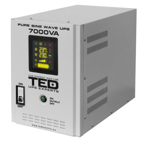 Sisteme UPS - UPS Runtime Extins Pentru Centrala Termica 7000VA 5000W cu Sinus Pur, AVR, LCD, Baterii Externe, Komplet 6 Protectie - TED Electric TED001696