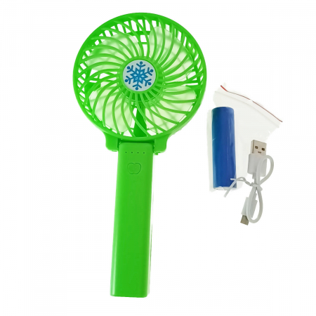Ventilator portabil cu maner de 11 cm, acumulator 18650, putere 3W, cablu de alimentare microUSB, verde [2]
