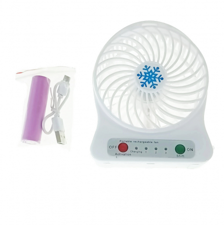Ventilator de birou cu acumulator 18650 incorporat, lungime de 14cm, cablu de alimentare microUSB, 13313, alb [3]