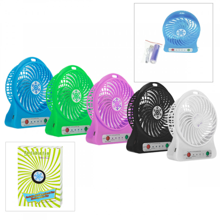 Ventilator de birou cu acumulator 18650 incorporat, lungime de 14cm, cablu de alimentare microUSB, 13313, albastru [3]