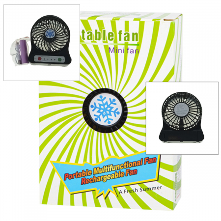 Ventilator de birou cu acumulator 18650 incorporat, lungime de 14cm, cablu de alimentare microUSB, 13313, negru [3]