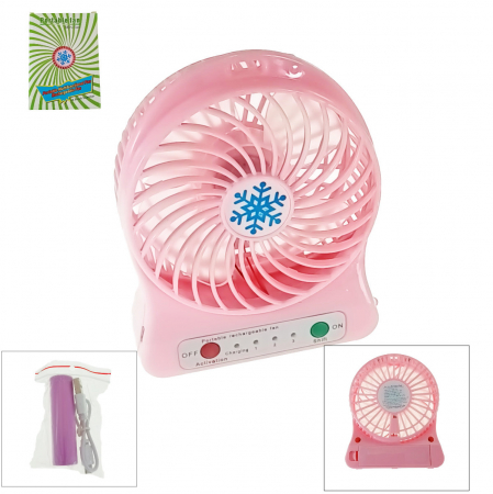 Ventilator de birou cu acumulator 18650 incorporat, lungime de 14cm, cablu de alimentare microUSB, 13313, roz [3]