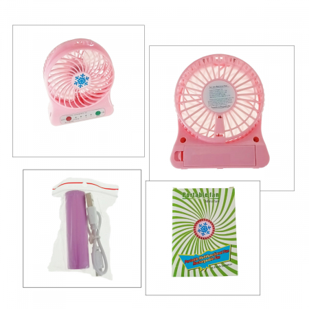 Ventilator de birou cu acumulator 18650 incorporat, lungime de 14cm, cablu de alimentare microUSB, 13313, roz [4]