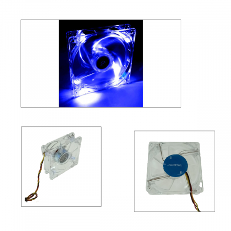 Ventilator PC, transparent cu iluminare LED albastru, 80 x 80 x 25 mm, 12V, 3 pini [3]