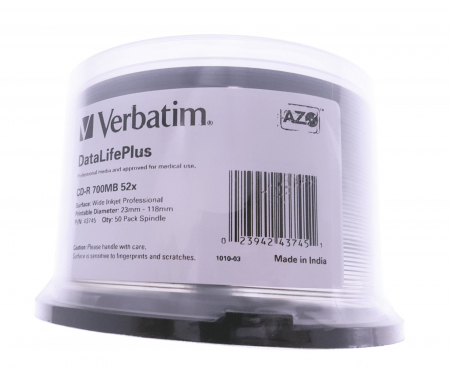 VERBATIM CD-R 700MB  52X AZO WIDE PRINTABLE NO ID CAKE*50 43745 [2]
