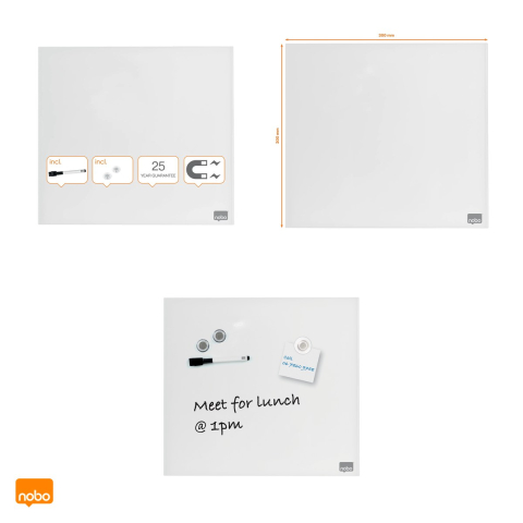 Whiteboard magnetic din sticla Nobo Diamond, sticla securizata, instrument de scris si magneti inclusi, 30x30 cm, alb [3]