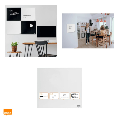 Whiteboard magnetic din sticla Nobo Diamond, sticla securizata, instrument de scris si magneti inclusi, 45x45 cm, alb [3]