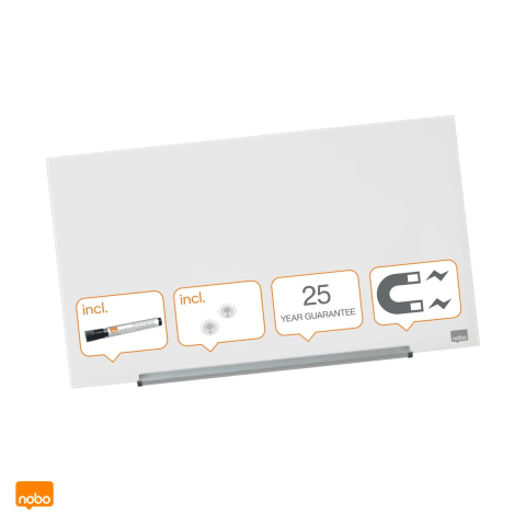 Birotica papetarie - Whiteboard magnetic din sticla Nobo Diamond Widescreen 31 inch, fara rama, montaj ascuns InvisaMount, 680x380 mm, alb