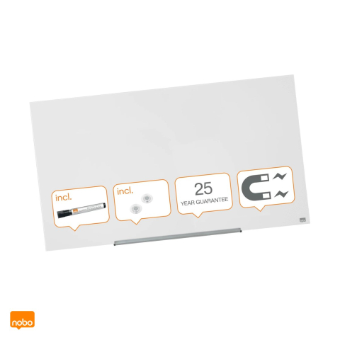 Birotica papetarie - Whiteboard magnetic din sticla Nobo Diamond Widescreen 57 inch, fara rama, montaj ascuns InvisaMount, 1260x711x22 mm, alb