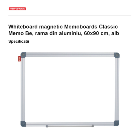 Whiteboard magnetic Memoboards Classic Memo Be, rama din aluminiu, 60x90 cm, alb [2]