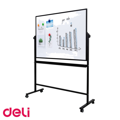 Whiteboard magnetic mobil Deli, 2 fete, rama aluminiu, 90x120 cm, cu roti blocabile, pentru prezentari [3]